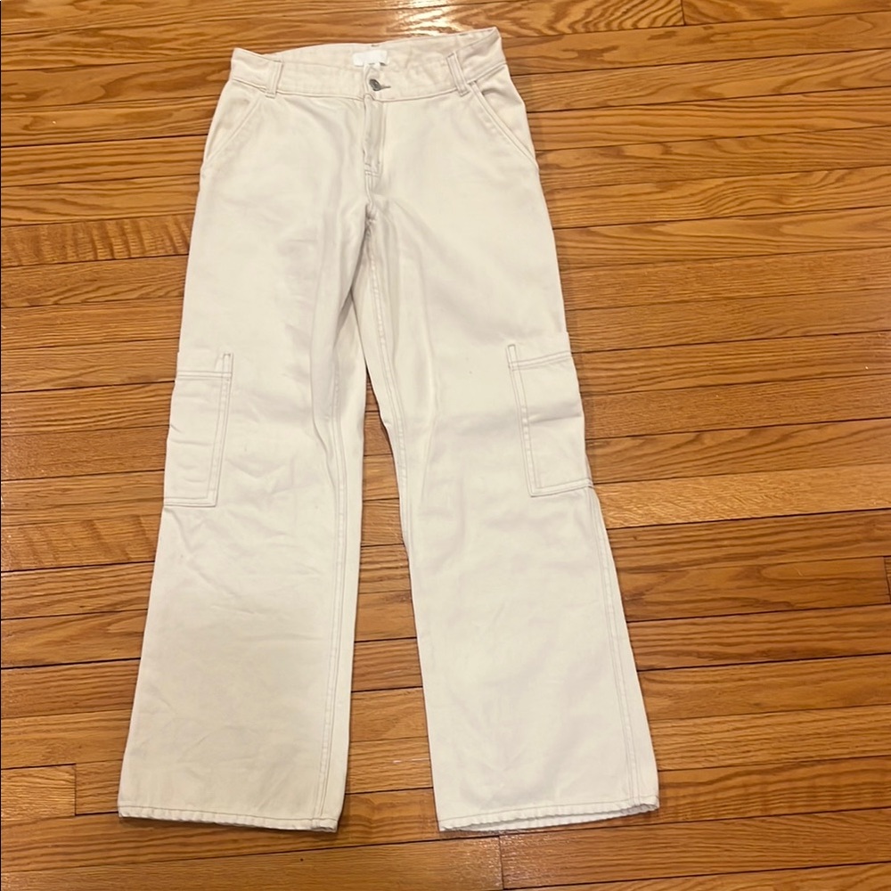 Cream Cargo Pants Straight Leg